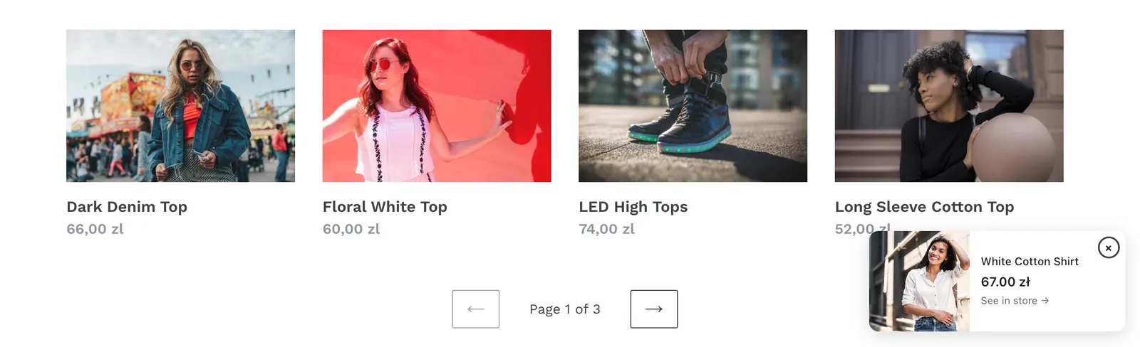 The redesigned notification ad: a small product card in the corner of the page
