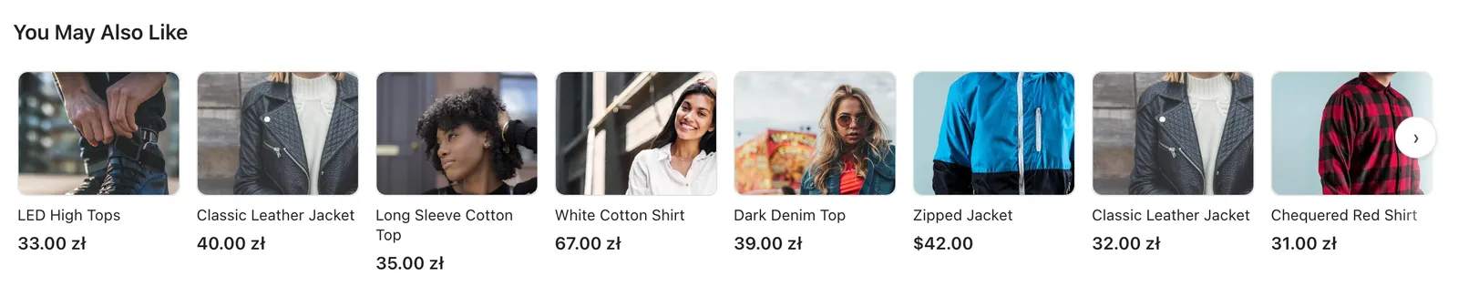 The redesigned topbar ad: a slim row of products above the store